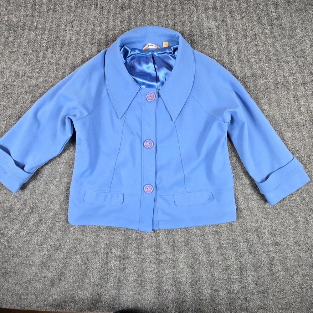 Miotto Jacket Womens Medium Blue Button Front 3/4 Sleeve Large Collar Lined Knit